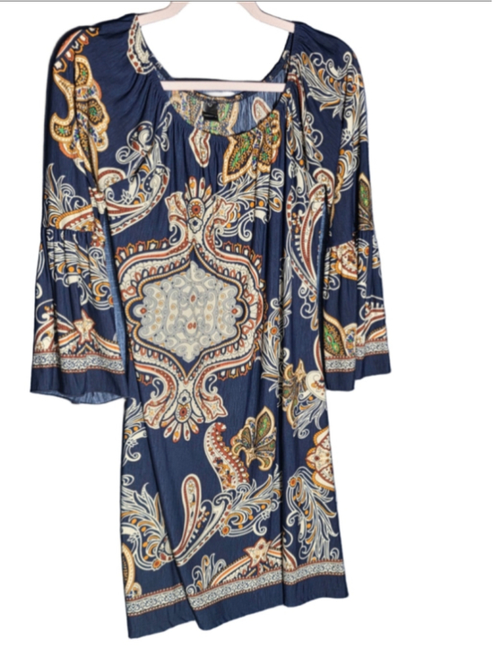 Honeyme Dresses & Skirts - Women's Honeyme Long Sleeve Dress Size S Blue Orange Paisley Print boho-chic y2k